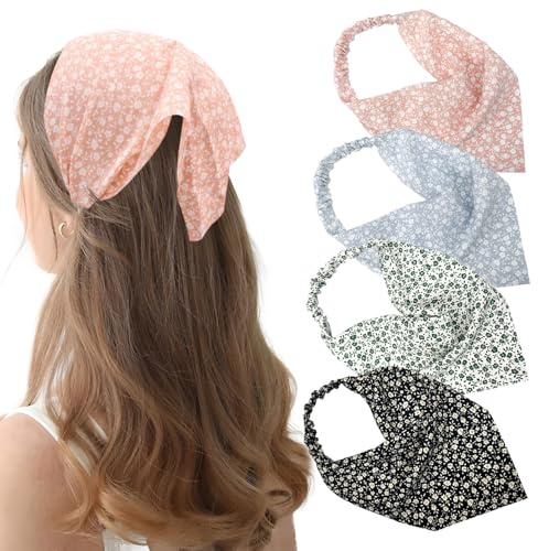 Mtuihfo 4 diademas tipo bandana, bandanas florales, diademas elásticas, bohemias, diademas de gasa para mujeres y niñas, accesorio para el cabello