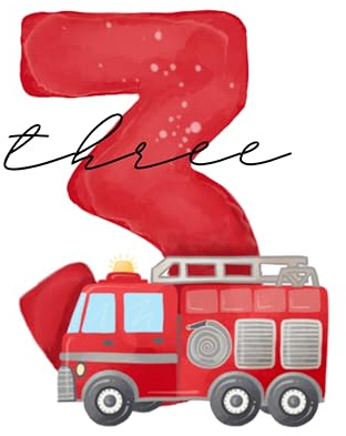 Bügelbilder Geburtstagszahlen 1 2 3 4 5 6 7 8 9 mit Feuerwehr, Aufbügler für Kindergeburtstag, T-Shirt, DIY Geschenk, Geburtstag Zahl, Iron on (Geburtstagszahl 3)