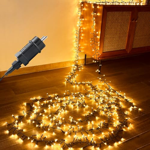 Meision Lichterkette Außen Cluster 20m 1000LEDs, Lichterketten mit Stecker 31V mit Timer+8 Modi+Speicherfunktion+IP44 Wasserdicht, Clusterlichterkette für Weihnachtsdeko Garden, Warmweiß