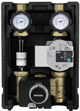 ENVIRON- Pumpengruppe ENECO001H DN25 | mit Drei-Wege-Mischer, Stellmotor 230V und Hocheffizienzpumpe | Heizung Fußbodenheizung Mischer Heizungsmischer Umwälzpumpe (Wilo Para 25/6)