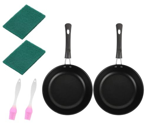 GMBYLBY Pacchetto 2 Padelle Fritta Antiaderente in Miniatura Abbinamento da 12 Cm con 2 Spazzole 2 PCS Cuscinetto per Stufa Elettrica A