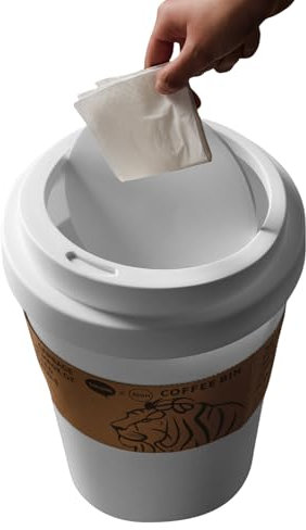 Générique Poubelle | Corbeille Design Tasse à Café Miniature | Couvercle Battant Grande Capacité pour Salle de Bain, Jardin, Bureau, Cuisine, Chambre et Espaces Restreints