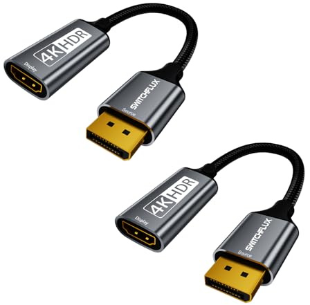 SWITCHFLUX Active DisplayPort to HDMI Adapter (4K@60Hz,1440P/2K@120Hz) Uni-Directional DP 1.2 to HDMI 2.0 Converter,Male to Female,Compatible with AMD,NVIDIA,Desktops,and Gaming Monitors-2 Pack