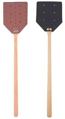 STHOYN Fliegenklatsche Stabil Für Innenräume Insektenvernichter Mückenklatsche 2er-Pack Holz Fliegenklatschen Leder Flexible Insektenklatsche(Coffee+Blue)