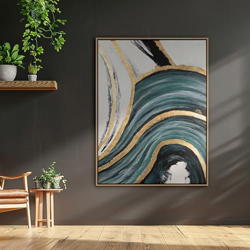 AUREDAS XXL Gemälde handgemalt - Schleier der Wahrheit - 150x200cm groß, mit Schattenfugenrahmen Eiche Hell, für Wohnzimmer Schlafzimmer, Büro, ein hochformat Wandbild als Leinwandbild