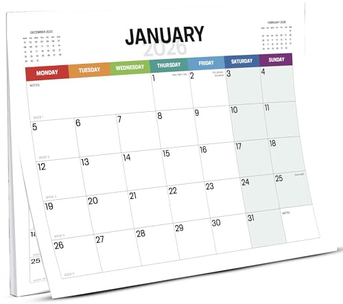 2026 Calendar - Wall Calendar January 2026 to December 2026 With Notes Area - Holidays and Phone Numbers Section Colour Coded Days of the Week - Easy to Write On