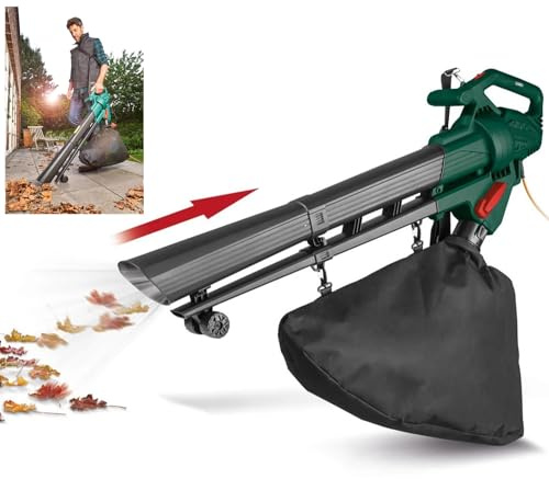 FVPJUXSG Soplador De Hoja Eléctrica 3 En 1, Aspiradora De Hoja, Mulcher, 3000w Alta Potencia, Velocidad Ajustable, Bolsas 10.6gal, Liviano con Ruedas Y Correa para El Hombro para Patio, Césped, Patio