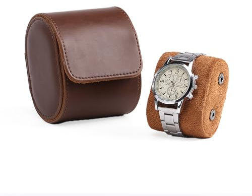 Boîte de rangement portable pour montres avec coussin de montre, étui de voyage, en cuir PU, boîte de rangement pour montres de voyage, 2 compartiments, pour homme et femme, marron