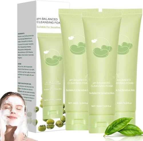 pH-Reinigungsschaum aus Mungobohnen, 160 ml, parfümfrei, nicht komedogen, getestet, porentief reinigende Gesichtsreinigung, Gesichtsmaskenreinigung, geeignet für empfindliche Haut