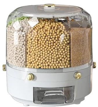 Dispensador de granos sellados fácil de usar, versátil contenedor de almacenamiento de alimentos secos con 6 compartimentos y base giratoria, organizadores de alimentos secos