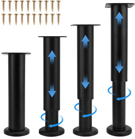 4 Pcs Adjustable Furniture Legs, 7-12inch (18-30cm) Furniture Leg Table Bed Legs 300KG Load Capacity, Cold Rolled Steel for Bed, Sofa, Table, with Mounting Screws, for Bathroom, Kitchen, Living Room