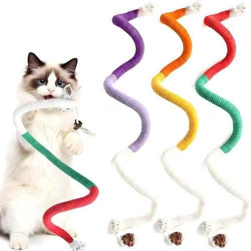Xiciki 3 Stück Kauspielzeug Katze mit Katzenminze, Katzenspielzeug Selbstbeschäftigung mit Catnip, Katzen Zahnpflege, Spielzeug Katze, Katzenangel & Beißseil für Zahnpflege Gegen Mundgeruch