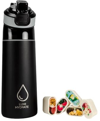 Lumi Hydrate® gourde aromatisée - 600 ml en acier inoxydable - bouteille d'eau parfumée - 5 pods aromatiques - arômes 100% naturels - idéal pour sport et quotidien