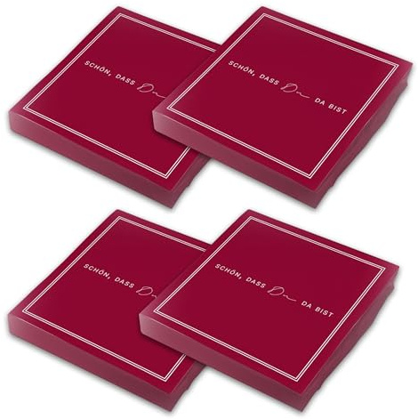 itenga Servietten „Schön, dass du da bist“ – 80 x Papier-Servietten, 3-lagig, 30 x 30 cm, Dekoration für Hochzeit, Geburtstag, Taufe, Kommunion, Konfirmation (bordeaux rot)