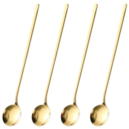 TOYANDONA Lot de 4 Cuillères à Miel Multifonctions en Acier Inoxydable Manches Longs Ergonomiques Cuillères à Dessert Thé Pratiques pour Glaces Pudding et Boissons Accessoire Maison