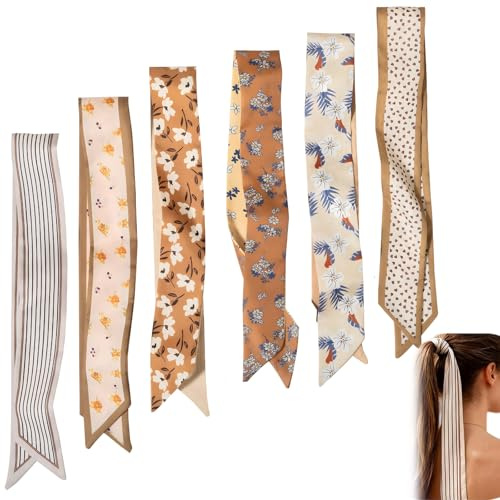 FrostyFlair Pañuelo para el cabello, set de 6 pañuelos de seda para mujeres, bufanda de satén para cabello, cuello, muñeca y bolso, pañuelos de moda para damas