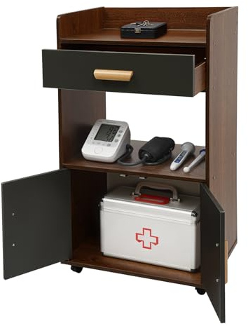 Zoobotanica Küchenschrank, Küchenwagen mit Arbeitsplatte und Rollen, Rollcontainer mit Regal & Schublade, Mikrowellenschrank Sideboard Beistelltisch für Küche Wohnzimmer, 50 x 35 x 86cm (Braun)