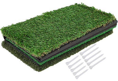 64x41 cm Golf Swing Practice Mat, Golf Training Aid with 3 Grass Types, Portable Folding Artificial Lawn for Indoor Outdoor Use, Non - Slip Rubber Base with Long Pitching and Tee G