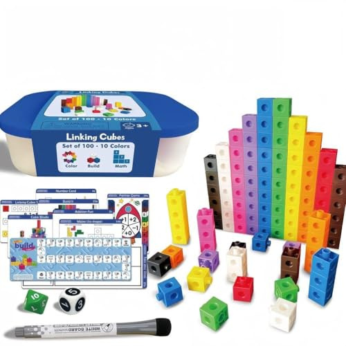 Racocou 100 Stück 10 Farben Steckbausteine | Mathematische Früherziehung und Konstruktionsset, Lernspielzeug, Frühpädagogik, Kindergartenunterricht