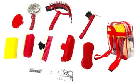 Amagogo Kit de 11 Piezas para el Cuidado de Caballos, Juego de cepillos para Aparejos de Caballo, Herramientas de Limpieza para raspar el Sudor, Suministros