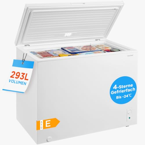 Comfee 293L Gefriertruhe, Freistehend | 4-Sterne-Gefrieren bis -24℃, 14 kg/24 h Schnellgefrieren, Leiser Betrieb, Inverter-Kompressor, Weiß, RCC300WH2EU(E)