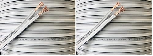 electrosmart 25m Low Profile Flat White Oxygen Free Copper OFC Loud Speaker Cable - Multi-Strand 158 (2x 79 Strand) - Outside Dimensions of Cable: 1.7mm x 10mm (Pack of 2)