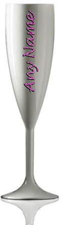 Say it with Glass by the CNC Group Personalised Virtually Unbreakable White Polycarbonate Champagne Flute - Any Name Multiple Colours Available - Glitter Lilac