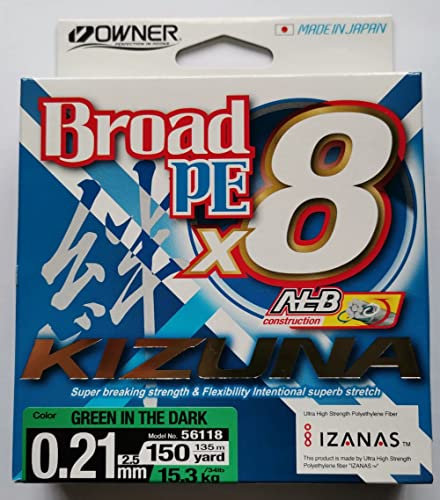Owner Kizuna 8braid 135m - geflochtene Schnur zum Spinnfischen, Farbe:Grün, Durchmesser/Tragkraft:0.21mm / 12.4kg