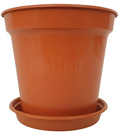 Elixir Gardens Glossy Recycled Plastic Terracotta Plant Pot with Saucer Various Sizes 3,4,5,6,7,8,10,12.5,15 Various Quantities 1-50 | 4 x 25