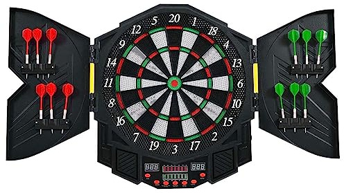 COSTWAY dartmaskin med 27 spel med 216 variationer, darttavla elektronisk, LED-skärmar och dammskydd, turneringsskiva inkl. 12 dartpilar och reservspetsar