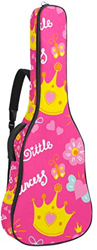Gitarren-Gigbag, wasserdicht, Reißverschluss, weicher Gitarren-Rucksack, Bassgitarre, Akustik- und klassische Folk-Gitarren-Tasche, rosa gelbe Krone, Blumen, kleine Prinzessin