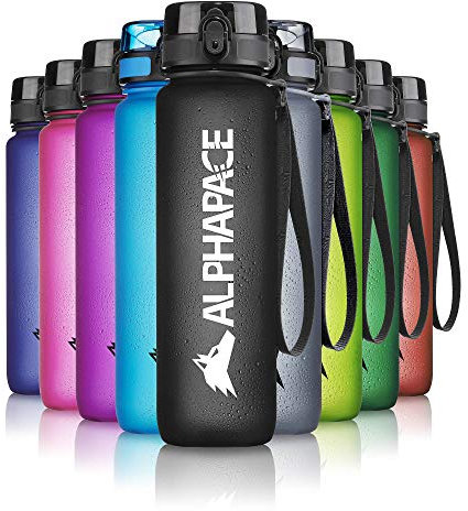 ALPHAPACE Trinkflasche, auslaufsichere 500 ml Wasserflasche, BPA-freie Flasche für Sport, Fahrrad & Outdooraktivitäten, Sportflasche mit Fruchteinsatz, in Schwarz
