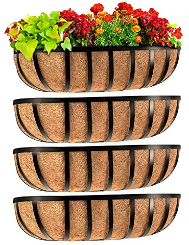 Sekcen Maceta de barandilla para Ventana, terraza, balcón, barandilla, Maceta de 24 Pulgadas para Porche, Valla, Patio, Exterior, Paquete de 4
