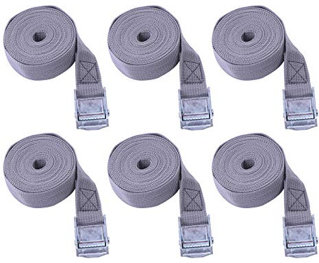 6 Pezzi Cinghie Di Fissaggio Con Cricchetto Professionali, Cinghie Di Tensionamento, Cinghie Per Trasporto Di Ancoraggio Per Camping Outdoor Auto Bici Moto Ect (25mm*2m, grigio beige)