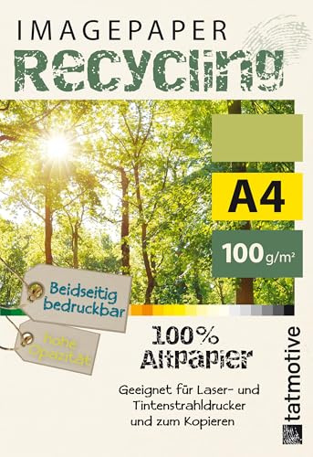 TATMOTIVE Imagepaper DIN A4 500 Blatt Recyclingpapier | 100g/qm Druckerpapier und Kopierpapier, naturweiße Färbung, hohe Opazität, geeignet für alle Drucker und Kopierer