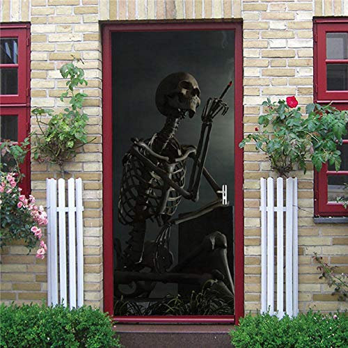 Türtapete Selbstklebend 80X200 Skelett Türtapete Selbstklebend Türposter,Fototapete Selbstklebend 3D Pvc Türaufkleber Diy Türbild,Türfolie Poster Tapete