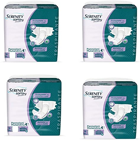 PANNOLONI MUTANDINA SERENITY SOFTDRY SENSITIVE MAXI TG. XL ASSORBENZA MASSIMA 4 CONFEZIONI DA 15 PEZZI