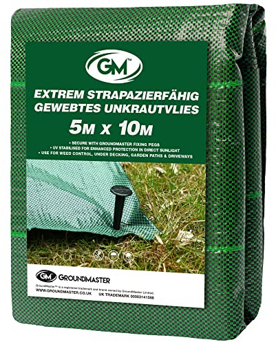 GroundMaster 125 g/m² Unkrautvlies Extra Stark - Vlies gegen Unkraut für Garten, Hochbeet usw., Unkrautfolie Wasserdurchlässig, Bodengewebe Unkrautfolie für Hauseinfahrt usw. - Grün (5 x 10 m)
