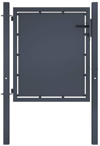 vidaXL Garden Gate, Steel, Horizontal Single Design, Ideal for Garden/Patio Fencing, Anthracite, Set Included (Handle, Lock, Two Solid Posts), High Durability and Stability, Size- 39.4x59.1