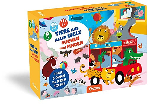AUZOU, Tiere aus Aller Welt suchen und Finden, Kinderspiel ab 3, Spannendes Suchspiel Kinder, Interaktives Lernspiel, Für 2-6 Spieler ab 3 Jahren