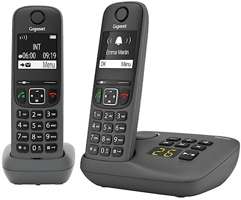 Gigaset A695A Duo - 2 téléphones DECT sans fil avec répondeur - écran à haut contraste - excellente qualité audio - profils sonores réglables - fonction mains libres, protection des appels, gris