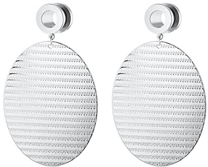 KnBoB utsvängda tunnlar, 2 st. rostfritt stål roséguld/silver med oval hänge flesh tunnel för kvinnor örontunnlar