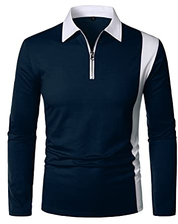 HOOD CREW Men’s Long Sleeve Polo Shirts Golf Shirt Casual Contrasting Color Tennis Top