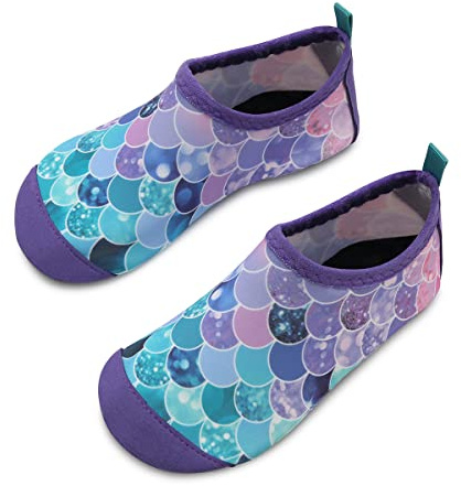 WateLves Kinder Badeschuhe Wasserschuhe Strandschuhe Mädchen Junge Schwimmschuhe Barfußschuhe rutschfeste Surfschuhe Sportschuhe Kleinkind Schwimmbad(Fish Scale Purple,30/31 EU)