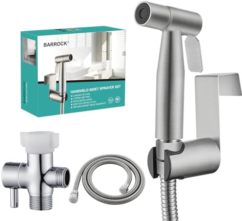 BARROCK Handheld Bidet Sprayer for Toilet, Stainless Steel Metal Made Baby Cloth Diaper Spraying Kit, Bathroom Toilet Bidet Attachment Set for Bathing Pets and Feminine Hygiene, Brushed Nickel