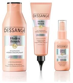 DESSANGE - Coffret Hydratant & Disciplinant Hydra-Brush - Shampoing Disciplinant + Lait de Brushing Thermoprotecteur + Sérum De Finition Anti-Frizz 48H* - Formule Enrichie À l'Acide Hyaluronique*