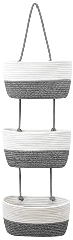 GDWD Hängeorganizer, 3 Stufiger Tür Wand Hängend Korb, Wall-Mounted Veranstalter lagerung körbe aus Baumwollseil Gewebt, Hängekorb zur Aufbewahrung für Wohnzimmer, Schlafzimmer, Bad, Kinderzimmer (C)
