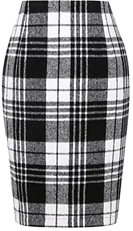 seiveini Kariert Röcke Damen Elegant Büro Rock Bleistift Figurbetont Minirock mit Plaid A-Linie Wickelrock Hohe Taille Herbst Winter Bodycon Rock Vintage A Schwarz L