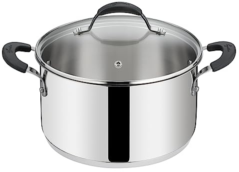 Lagostina Tempra Acciaio Casseruola Fonda e Coperchio, Casseruola Ø 18 cm in Acciaio Inox 18/10 + Coperchio in Vetro, con Fondo Lagotherm e Maniglie in Silicone