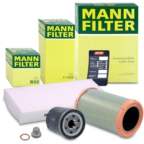 MANN-FILTER Inspektionspaket Filterset 1x Ölfilter, 1x Luftfilter, 1x Innenraumfilter, 1x Ölablassschraube mit Dichtring, 1x Ölwechselanhänger Kompatibel mit RENAULT TWINGO I (C06_)